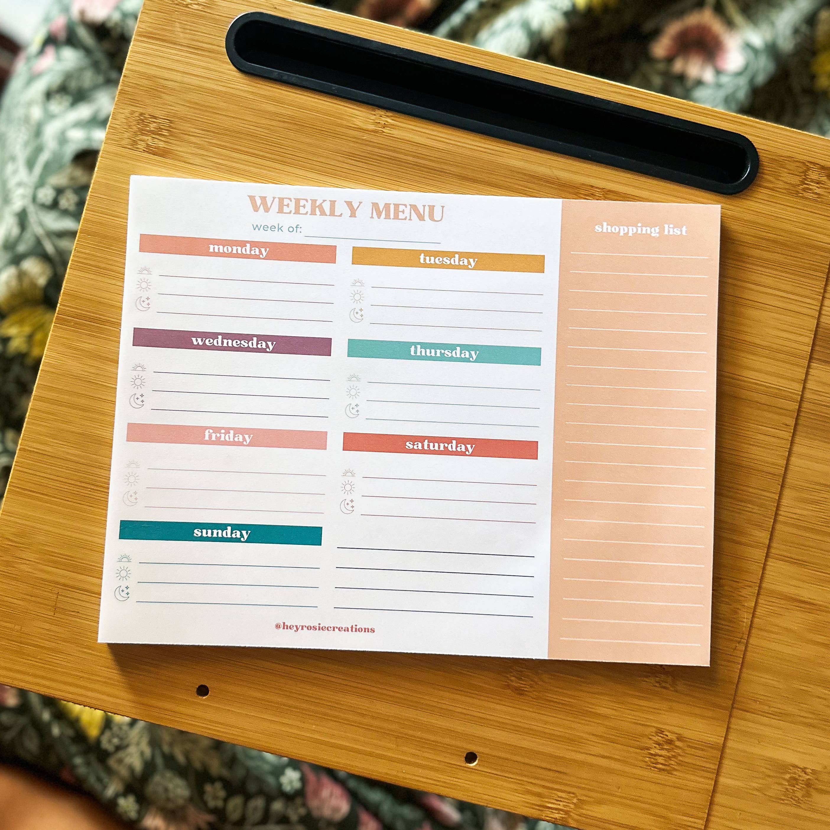 Weekly Menu Notepad