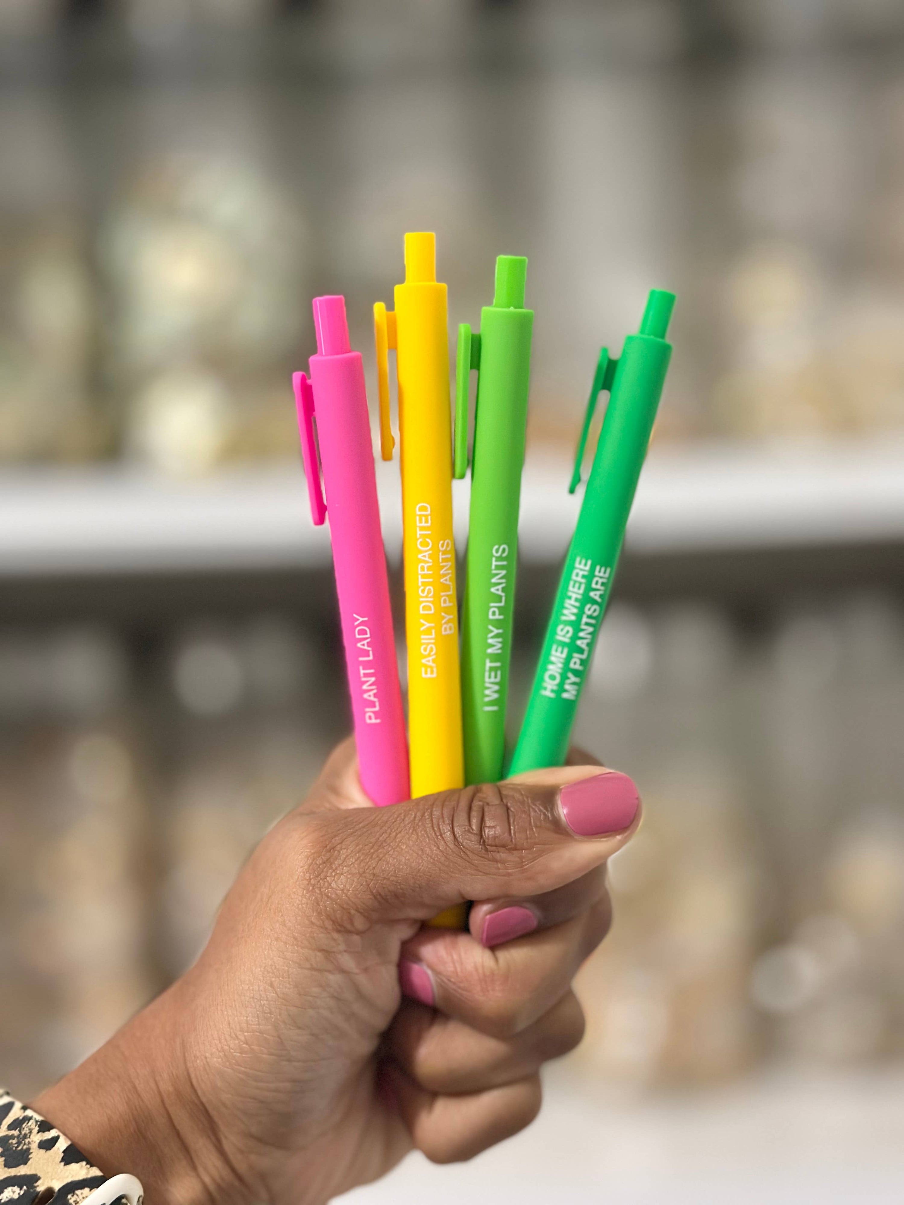 Plant Lady Pen Set – Funny 4 Pack of Black Ink Click Pens