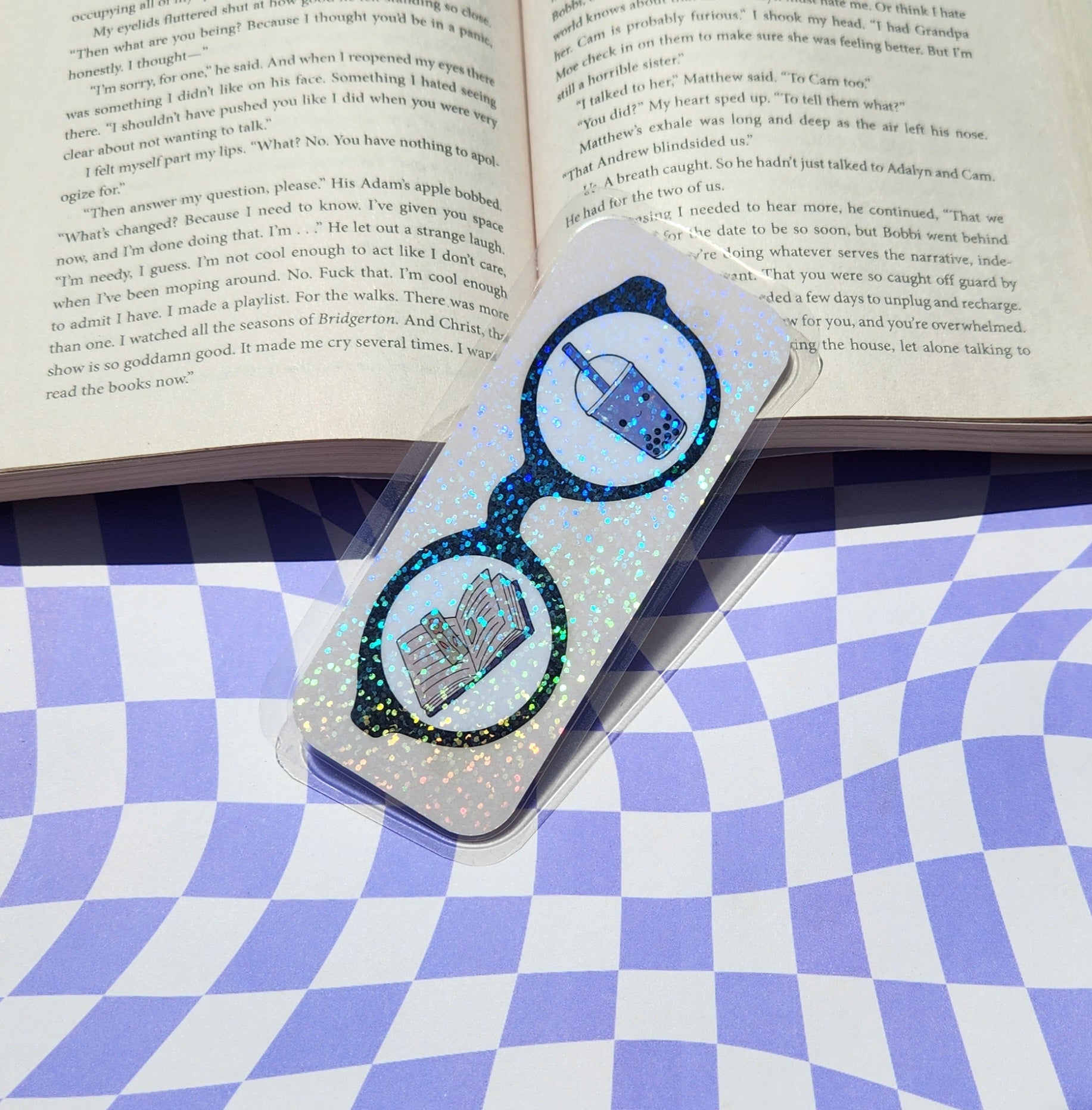 Books & Boba Holographic Bookmark
